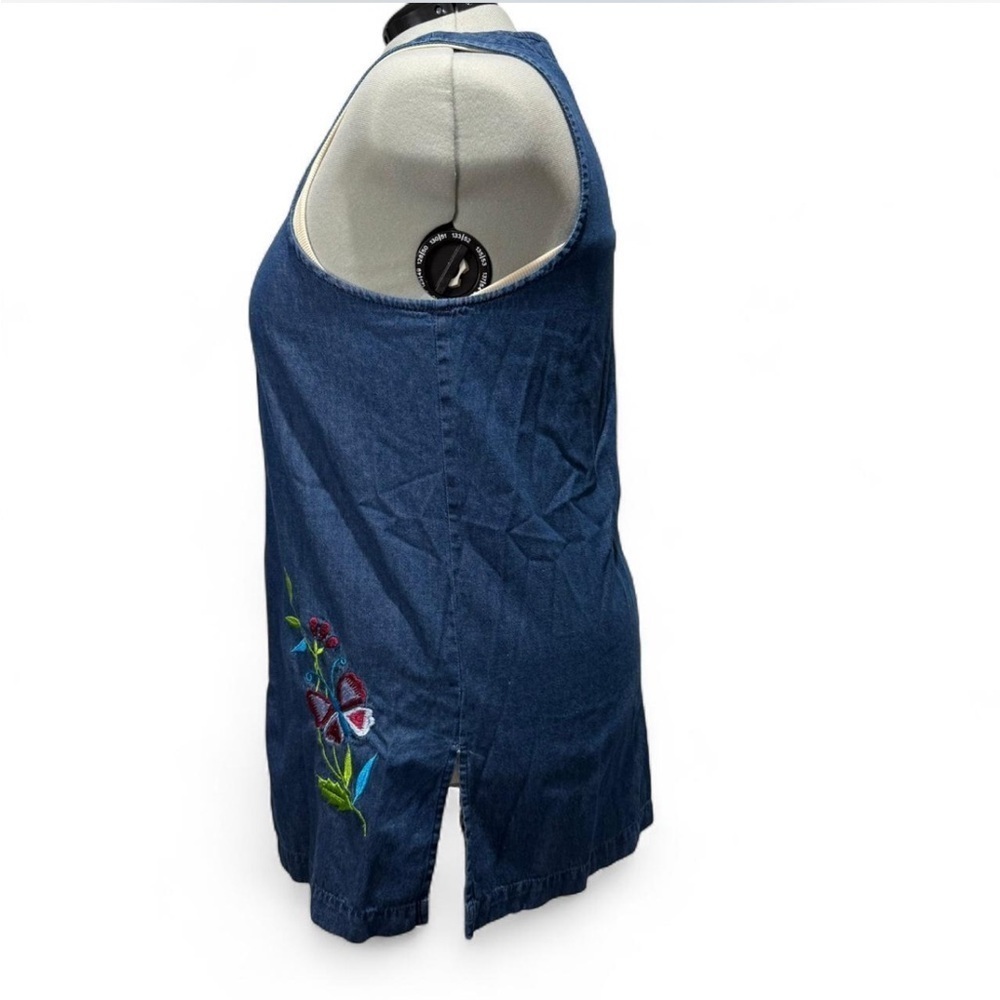 Vintage Blair Denim Tunic Top Floral Embroidered Butterflies 90s Art Teacher - Picture 4 of 12